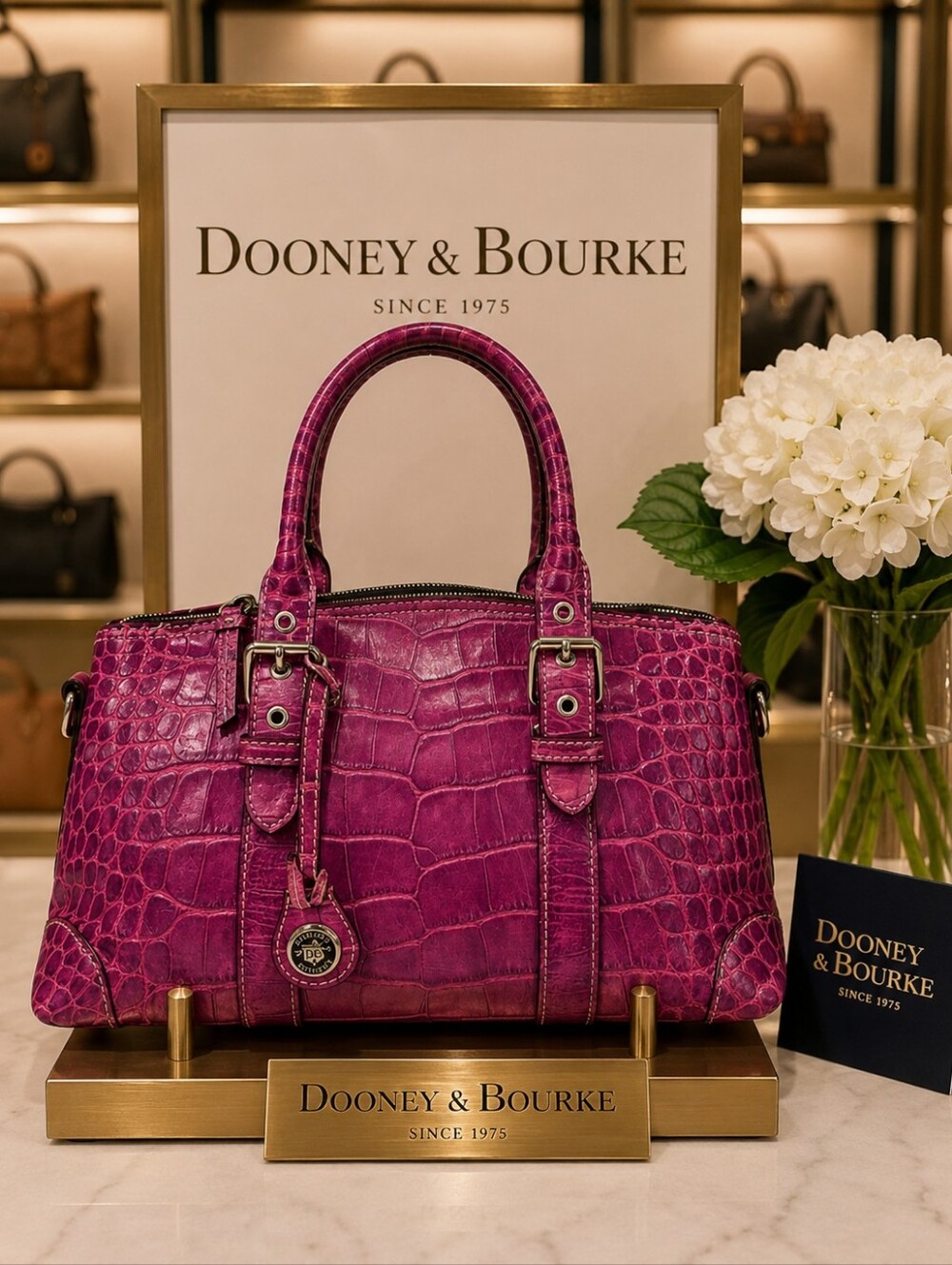 Dooney & Bourke Pink Purple Magenta Croc-Embossed Satchel Hand Shoulder Bag